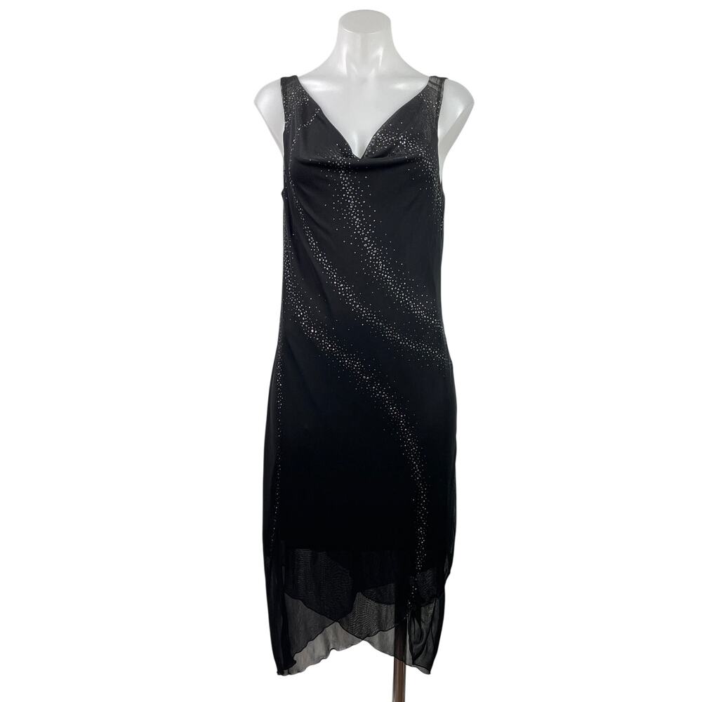 Byer Too! Womens Black Sleeveless Chiffon Cowl Neck Midi Cocktail Dress Size M